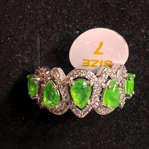 BP Silver Ring with Vibrant Green Stones